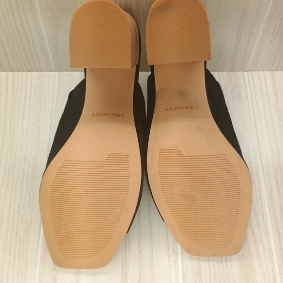 Lisa Vicky Womens Black Suede Nappa Block Heels Slide On Size‎ 10 M Peep Toe - Picture 8 of 8